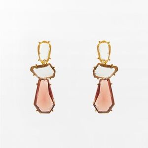 NWT. Zara Large Metal Earrings with Resin Appliqué.